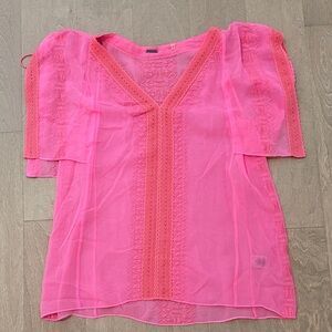 EliE Tahari Pink Sheer V-Neck Women's Top XS